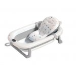 Set cadita pliabila pentru copii Little Mom, cu termometru integrat, dimensiune 85.5 x 20 x 47 cm, si Hamac ergonomic inclus, Grey Whale
