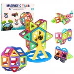 Set constructie 3D cu 72 piese magnetice educative pentru copii Doris Magnetic Tiles Multicolor,Magneti puternici,Multiple posibilitati de constructii tridimensionale