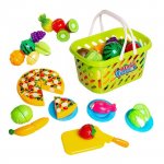 Set educativ cosulet cu alimente,fructe si legume de taiat cu velcro Doris Play Food ,cutit inclus,pizza