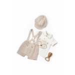Set tricou, salopeta si sapca TeddyBear, 100 % bumbac organic, BabyCosy, marime 9-12 luni