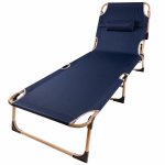 Sezlong pliabil, structura solida din otel, cu spatar reglabil pe 4 trepte si perna confortabila inclusa, dimensiune 193x66x23 cm, albastru marin