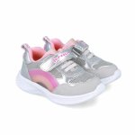 Sneakers pentru copii, Garvalin, cu leduri si curcubeu, argintiu, marimea 27