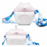 Sticluta de apa din tritan pentru copii, Kindnort Baer, sterilizabila, pai moale din silicon cu bila gravitationala, prevazuta cu snur reglabil, capacitate 300 ml, Pink