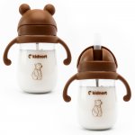 Sticluta de apa din tritan pentru copii, Kindnort Bringebaer, sterilizabila, pai moale din silicon cu biluta gravitationala, maner ergonomic, capacitate 240 ml, Brown