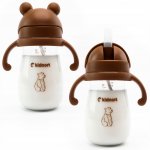 Sticluta de apa din tritan pentru copii, Kindnort Bringebaer, sterilizabila, pai moale din silicon cu biluta gravitationala, maner ergonomic, capacitate 300 ml, Brown
