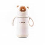 Termos de lichide si biberon pentru copii Kidnort Paere, 270 ml roz, sterilizabil din otel inoxidabil, echipat cu pai cu bila gravitationala si maner ergonomic, izolare termica pana la  10 ore, de la 6 luni