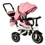 Tricicleta pentru copii Ikonka Trike Fix V3 Pink, cu scaun rotativ 360 si control parental, pozitie somn, suport picioare, amortizor spate, 2 seturi suport picioruse, Roti cauciuc EVA