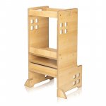 Turn de invatare Montessori Lionelo Cass Natur, functie de raft pentru carti, pana la 30 kg, 1-6 ani, din MDF si furnir, 3 trepte de inaltime
