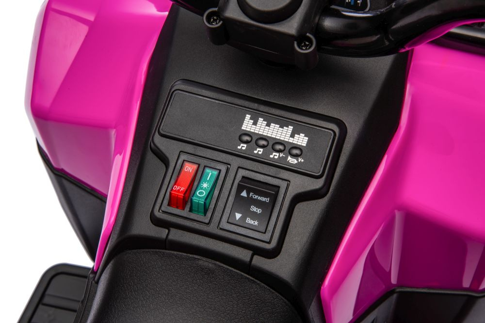 Atv electric pentru copii GTS1155 Pink, cu motor de 35W, baterie 6V4.5Ah, viteza maxima 1.5-2 kmh, cu faruri luminoase, roti din EVA, panou muzical integrat, Frana automata la eliberarea pedalei de acceleratie