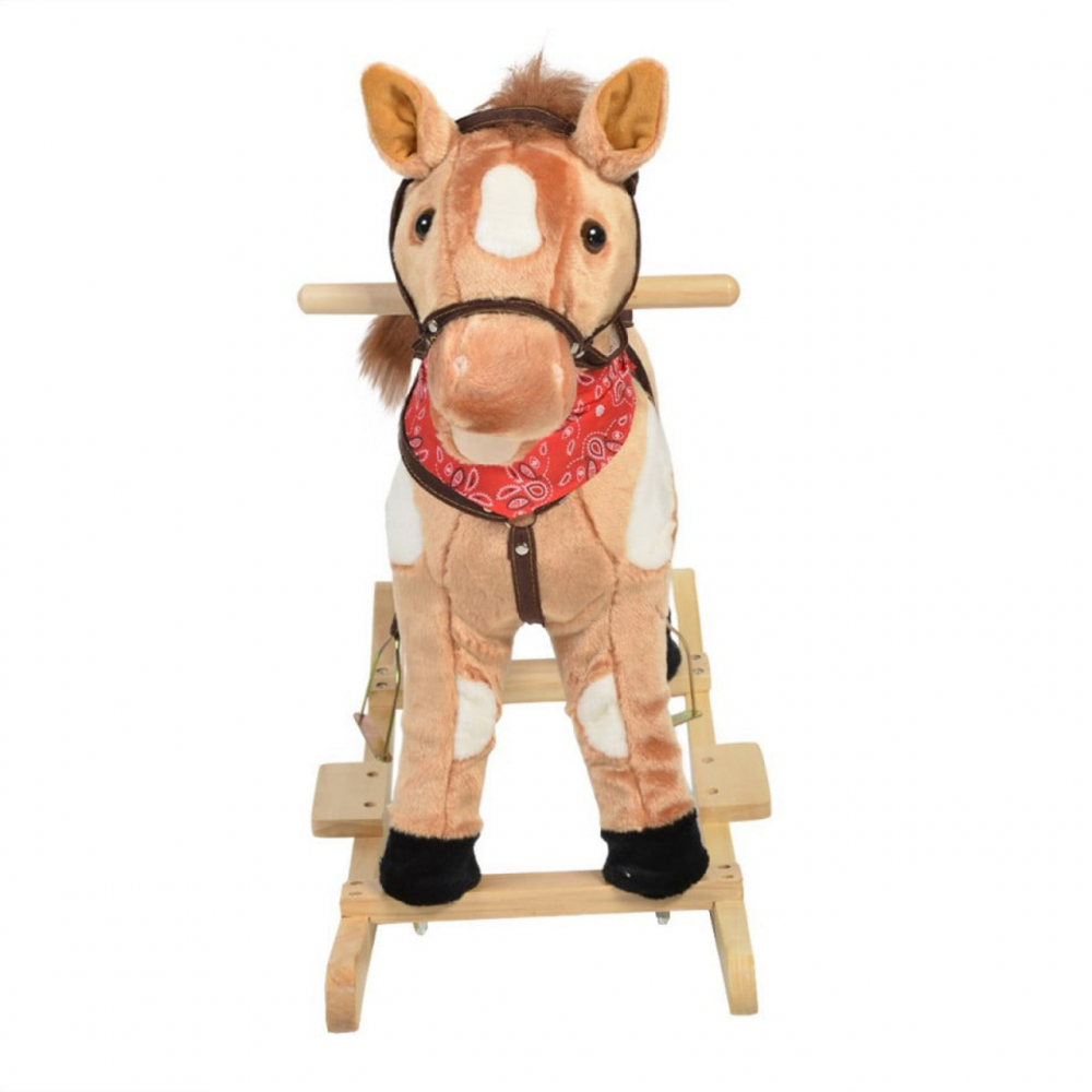 Balansoar din plus cu melodii Novokids Horsee Dulcineea XXL, multifunctional, platforma din lemn masiv, miscare a cozii si gurii calutului, dimensiuni 70x32x59 cm, max 50 kg, model Calut Beige