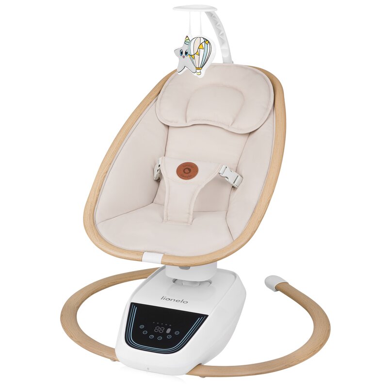 Balansoar si sezlong electric Lionelo Olivia Bej 2 in 1 cu leganare 3D, 5 moduri de balansare in mai multe directii, 13 melodii, scaun pivotant la 180 grade, reglabil, cu arcada jucarii