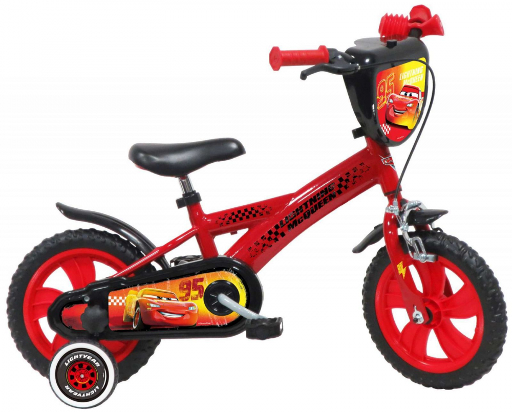 Bicicleta pentru copii Denver Disney Cars 12 inch, varsta 3-4.5 ani, inaltime utilizator 88-105 cm, roti ajutatoare, clopotel pe ghidon, suport si sticla apa - 2