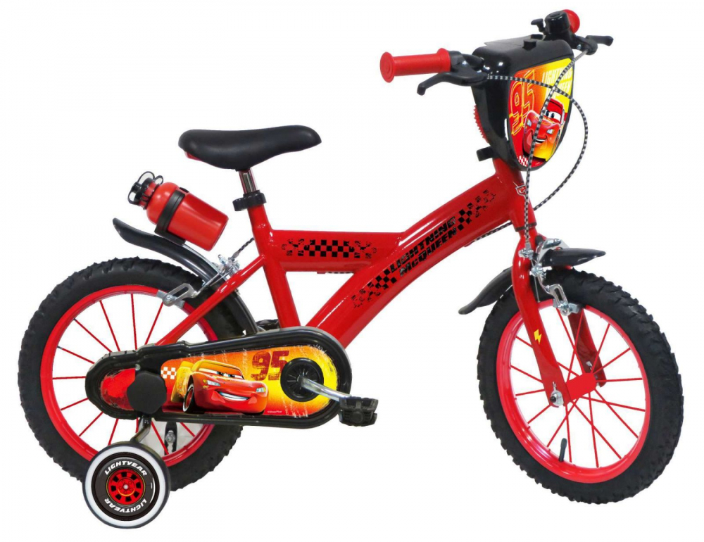 Bicicleta pentru copii Denver Disney Cars 14 inch, inaltime utilizator 95-115 cm, roti gonflabile, frana de mana pe ambele roti, scaun si ghidon ajustabile, roti ajutatoare, suport si sticla de apa, clopotel - 2