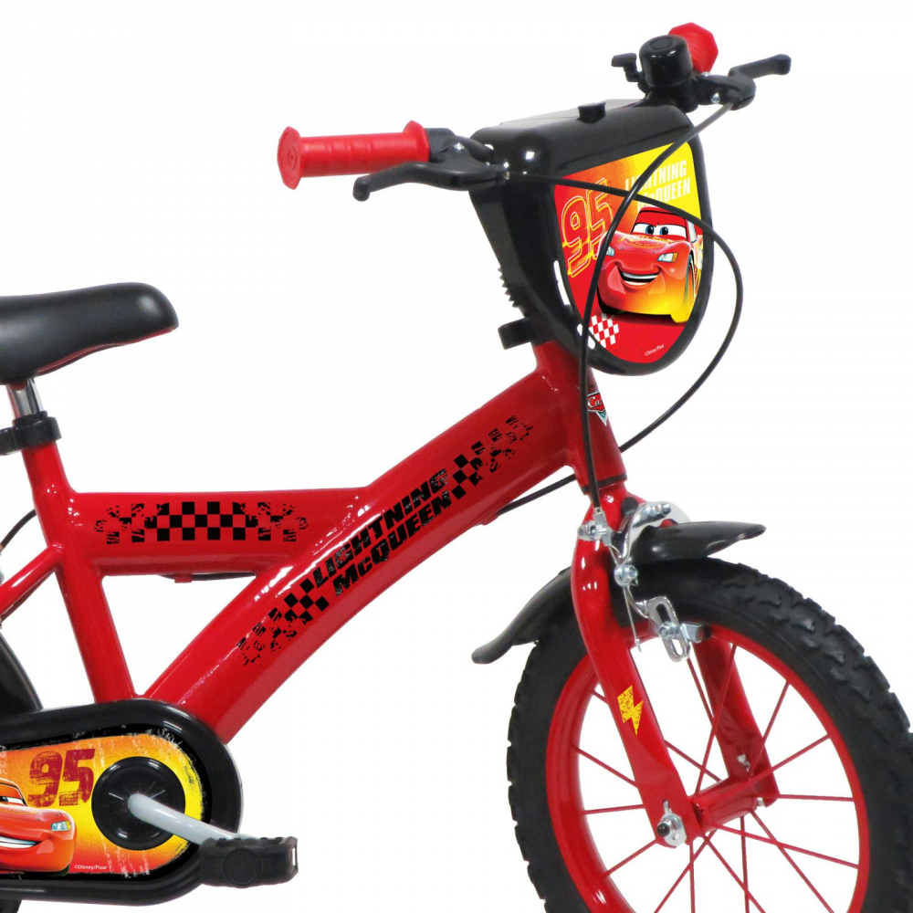 Bicicleta pentru copii Denver Disney Cars 14 inch, inaltime utilizator 95-115 cm, roti gonflabile, frana de mana pe ambele roti, scaun si ghidon ajustabile, roti ajutatoare, suport si sticla de apa, clopotel - 1