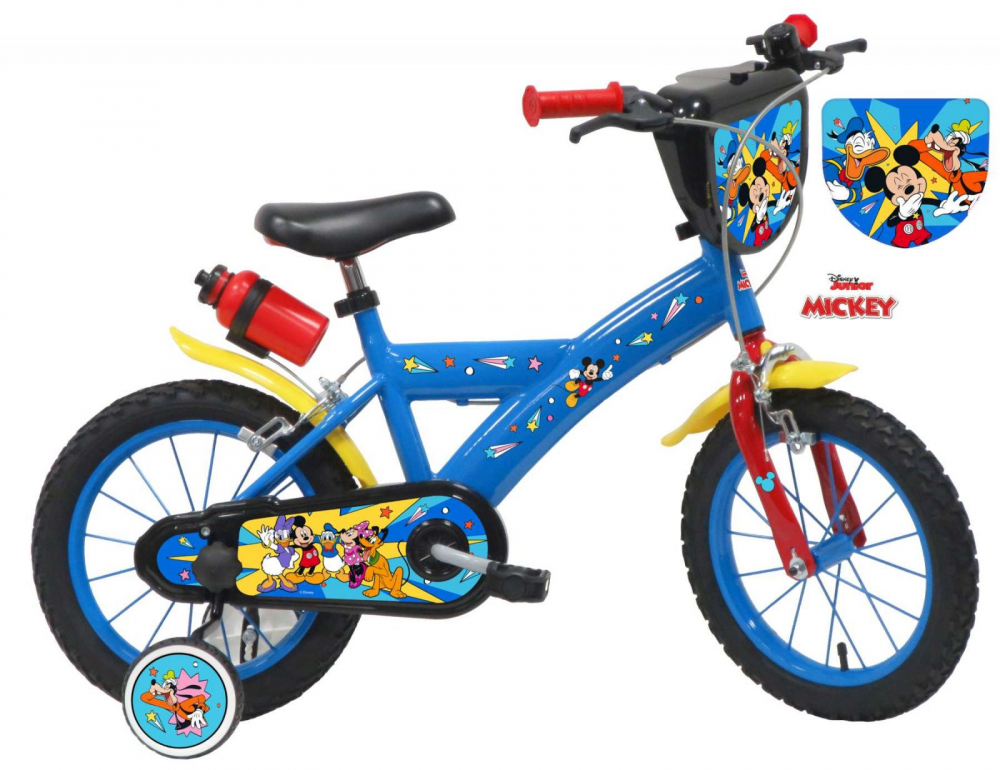 Bicicleta pentru copii Denver Disney Mickey Mouse Albastra 14 inch, inaltime utilizator 95-115 cm, roti gonflabile, frana de mana pe ambele roti, scaun si ghidon ajustabile, roti ajutatoare, suport si sticla de apa, clopotel - 3
