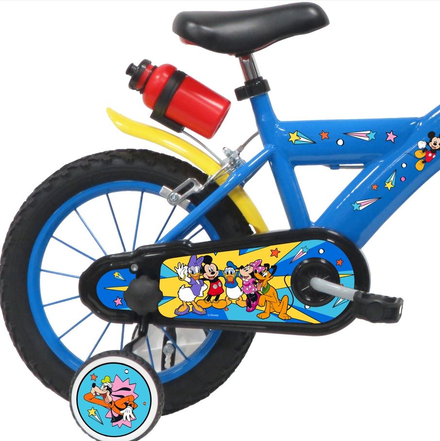 Bicicleta pentru copii Denver Disney Mickey Mouse Albastra 14 inch, inaltime utilizator 95-115 cm, roti gonflabile, frana de mana pe ambele roti, scaun si ghidon ajustabile, roti ajutatoare, suport si sticla de apa, clopotel - 1