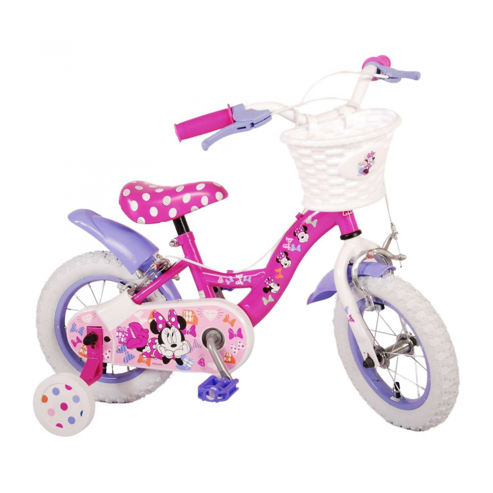 Bicicleta EL Minnie Mouse Cutest 12 inch, roti din cauciuc gonflabile, roti ajutatoare, scaun si ghidon ajustabile