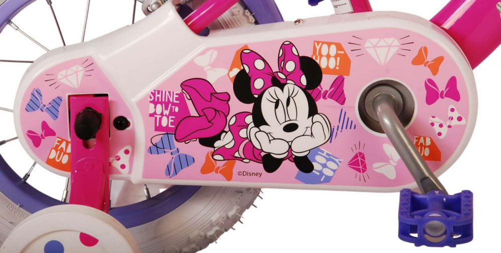 Bicicleta EL Minnie Mouse Cutest 12 inch, roti din cauciuc gonflabile, roti ajutatoare, scaun si ghidon ajustabile