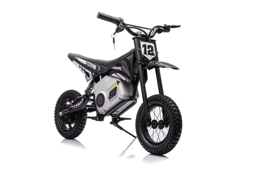 Motocicleta electrica pentru copii A9901 Black, cu suspensii, roti pneumatice, motor de 350W, baterie de 2x18V9Ah, viteza 8-15 kmh, franare automata la eliberarea pedalei de acceleratie, dimensiune 116 x 53 x 75 cm