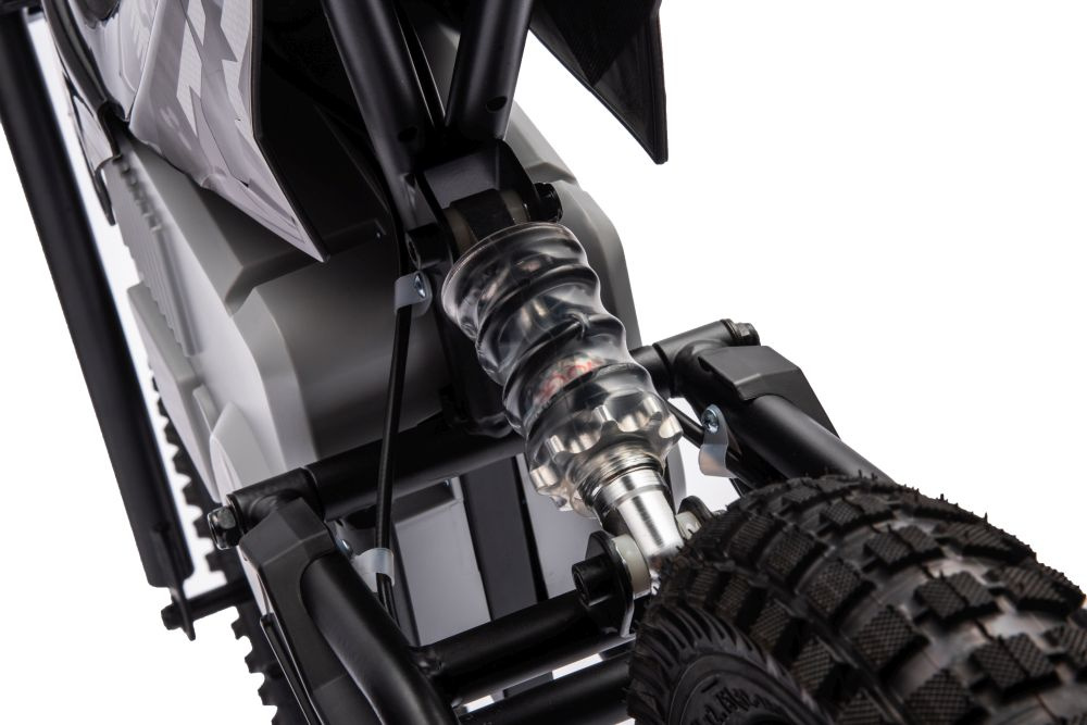 Motocicleta electrica pentru copii A9901 Black, cu suspensii, roti pneumatice, motor de 350W, baterie de 2x18V9Ah, viteza 8-15 kmh, franare automata la eliberarea pedalei de acceleratie, dimensiune 116 x 53 x 75 cm - 2