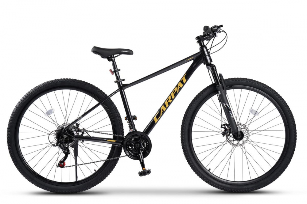 Bicicleta MTB Carpat Tanker C29312B NegruGalben, roti 29 inch, 21 viteze, frana pe disc, inaltime utilizator 175-190 cm, greutate suportata 120 kg