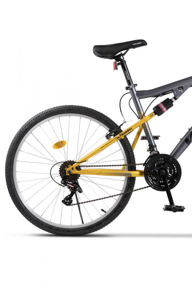 Bicicleta MTB-FS Velors Thunder V26205B GriGalben, roti 26 inch, schimbator spate Sunrun 7 viteze, manete schimbator Rotative 21 viteze, cadru full-suspension otel, frane V-Brake - 2