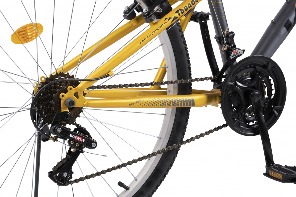 Bicicleta MTB-FS Velors Thunder V26205B GriGalben, roti 26 inch, schimbator spate Sunrun 7 viteze, manete schimbator Rotative 21 viteze, cadru full-suspension otel, frane V-Brake - 3