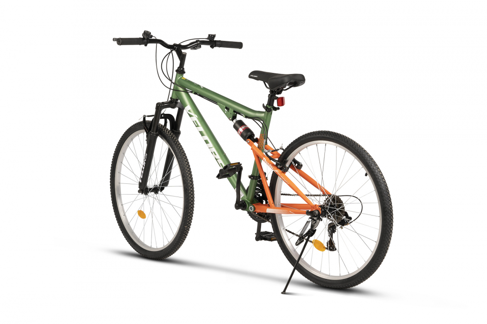 Bicicleta MTB-FS Velors Thunder V26205B VerdePortocaliu, roti 26 inch, schimbator spate Sunrun 7 viteze, Manete schimbator Rotative 21 viteze, cadru full-suspension otel, frane V-Brake - 1