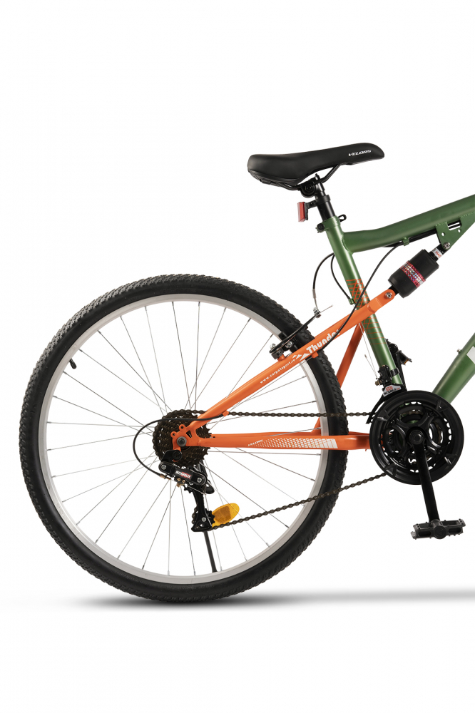 Bicicleta MTB-FS Velors Thunder V26205B VerdePortocaliu, roti 26 inch, schimbator spate Sunrun 7 viteze, Manete schimbator Rotative 21 viteze, cadru full-suspension otel, frane V-Brake - 2