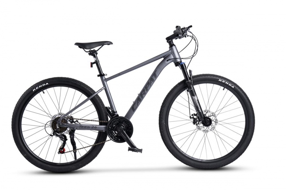 Bicicleta MTB-HT Carpat Pro Teen C27472A GriNegru, roti 27 inch, cadru aluminiu, 21 viteze, echipare Shimano, frane disc mecanice, cabluri integrate