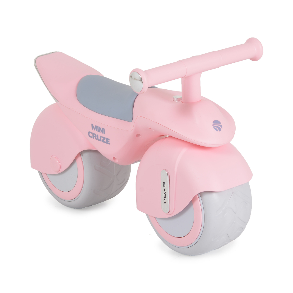 Bicicleta fara pedale Ride On Byox Mini Cruze Pink cu muzica, Roti EVA late si stabile cu rulment, Sezut ergonomic din piele, Design compact, Manere ergonomice, Recomandata de la 18 luni, Greutate admisa 30 kg