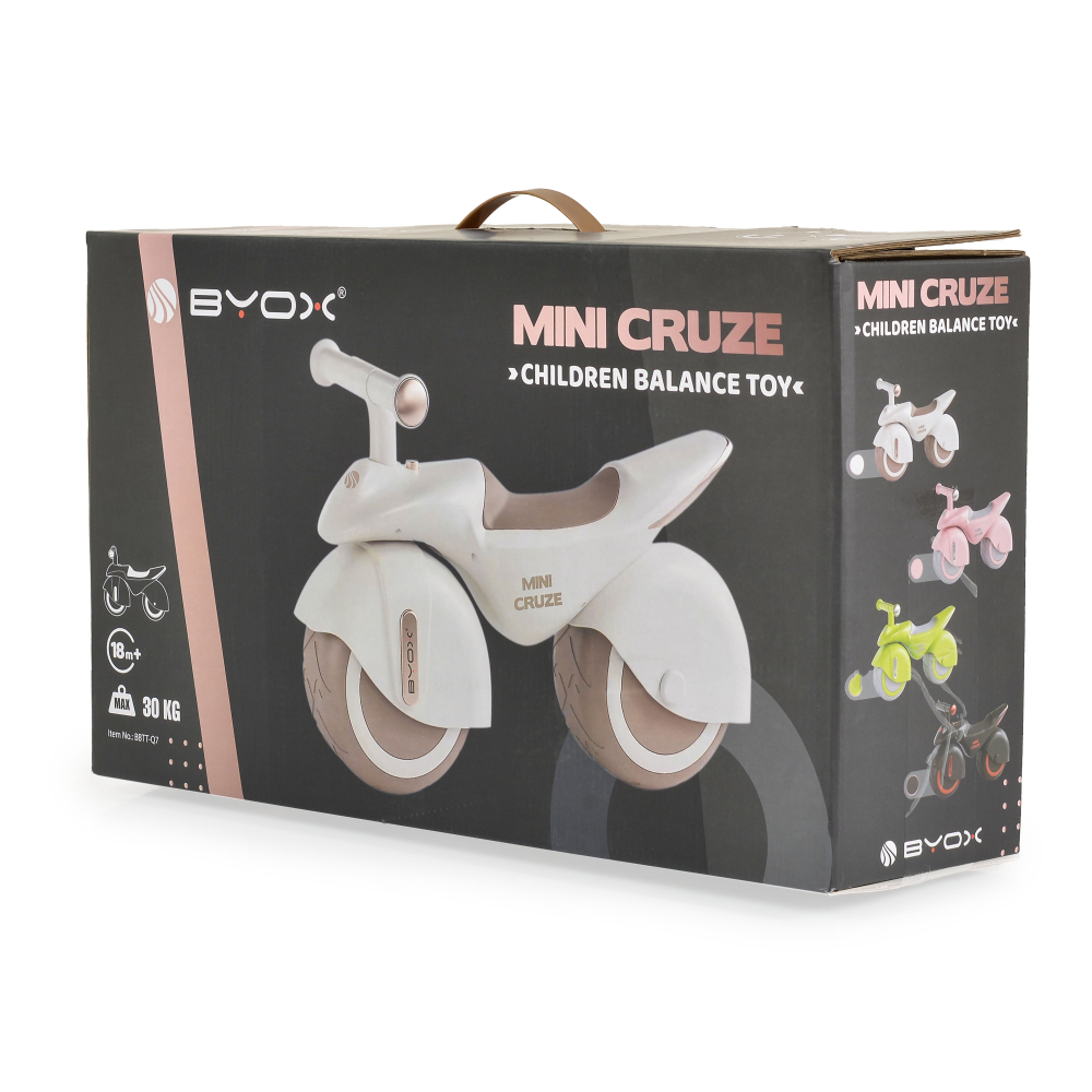 Bicicleta fara pedale Ride On Byox Mini Cruze White cu muzica, Roti EVA late si stabile cu rulment, Sezut ergonomic din piele, Design compact, Manere ergonomice, Recomandata de la 18 luni, Greutate admisa 30 kg - 2
