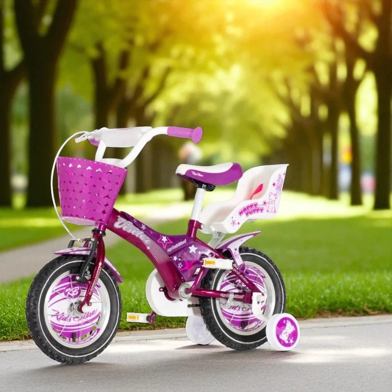 Bicicleta pentru copii Visitor Happy Puppy, roti 12 inch, v-brake, cadru otel 9 inch, cos si scaun papusi - 1