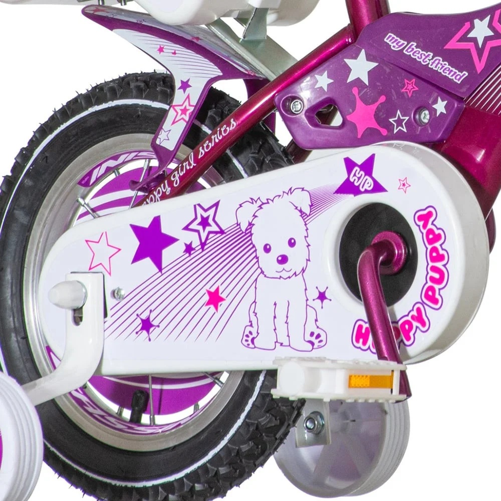 Bicicleta pentru copii Visitor Happy Puppy, roti 12 inch, v-brake, cadru otel 9 inch, cos si scaun papusi - 2