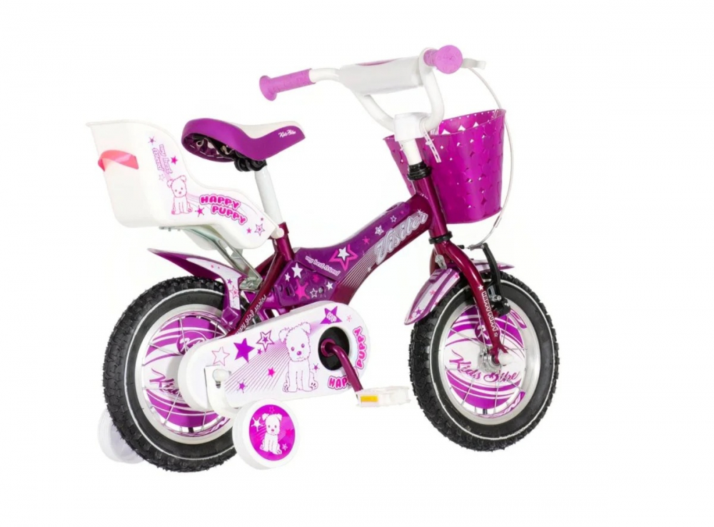 Bicicleta pentru copii Visitor Happy Puppy, roti 12 inch, v-brake, cadru otel 9 inch, cos si scaun papusi - 3