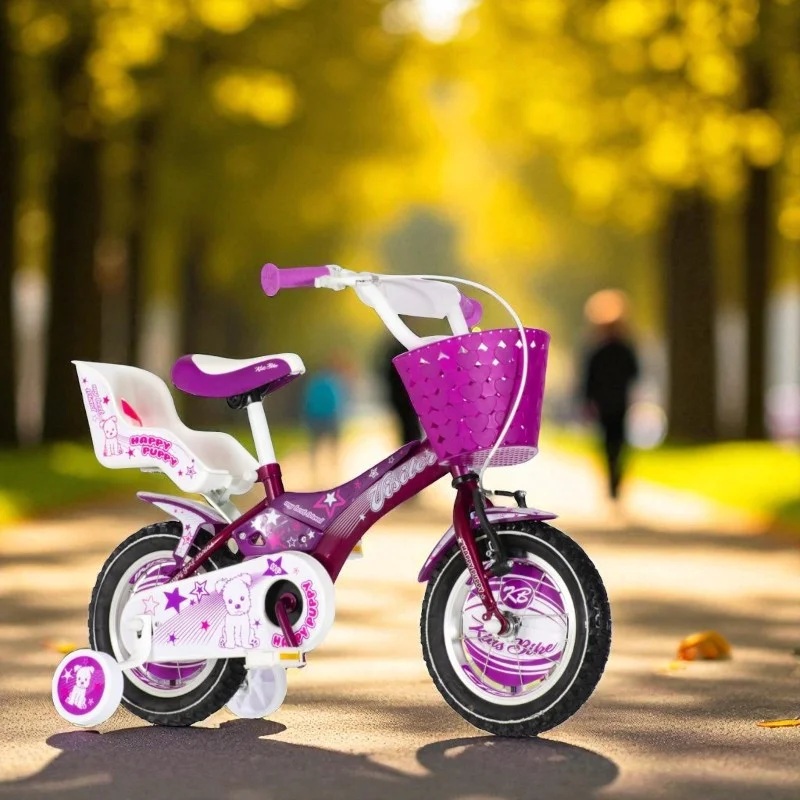 Bicicleta pentru copii Visitor Happy Puppy, roti 12 inch, v-brake, cadru otel 9 inch, cos si scaun papusi - 4
