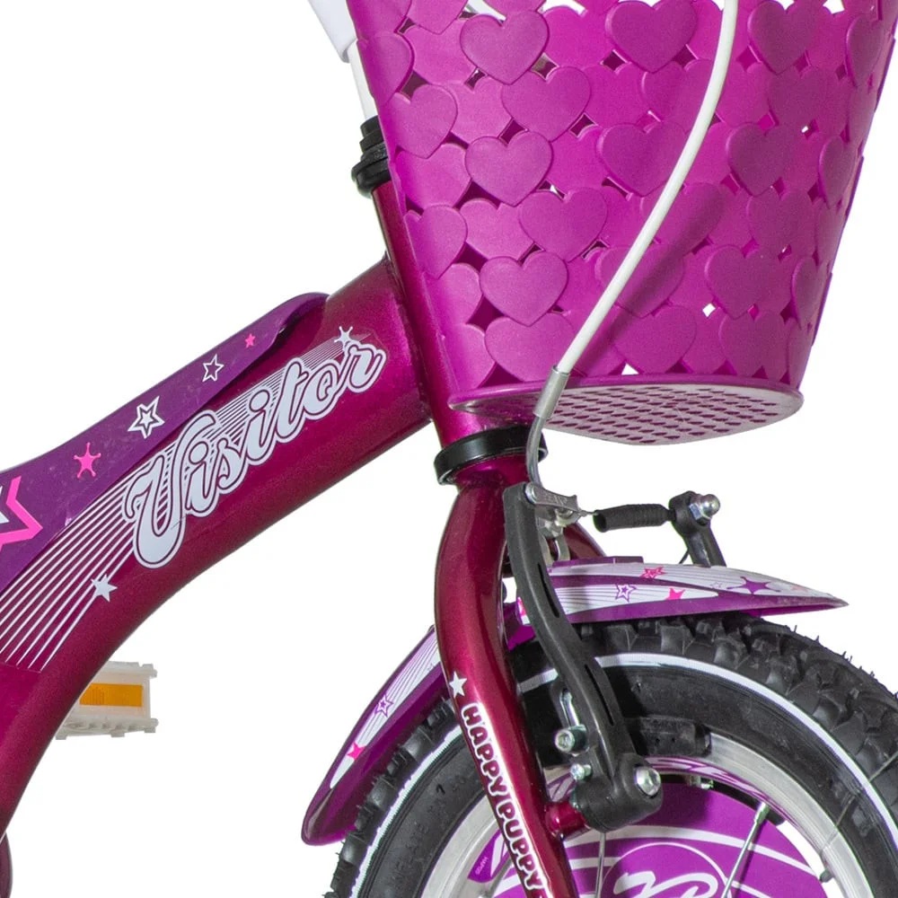 Bicicleta pentru copii Visitor Happy Puppy, roti 12 inch, v-brake, cadru otel 9 inch, cos si scaun papusi - 6