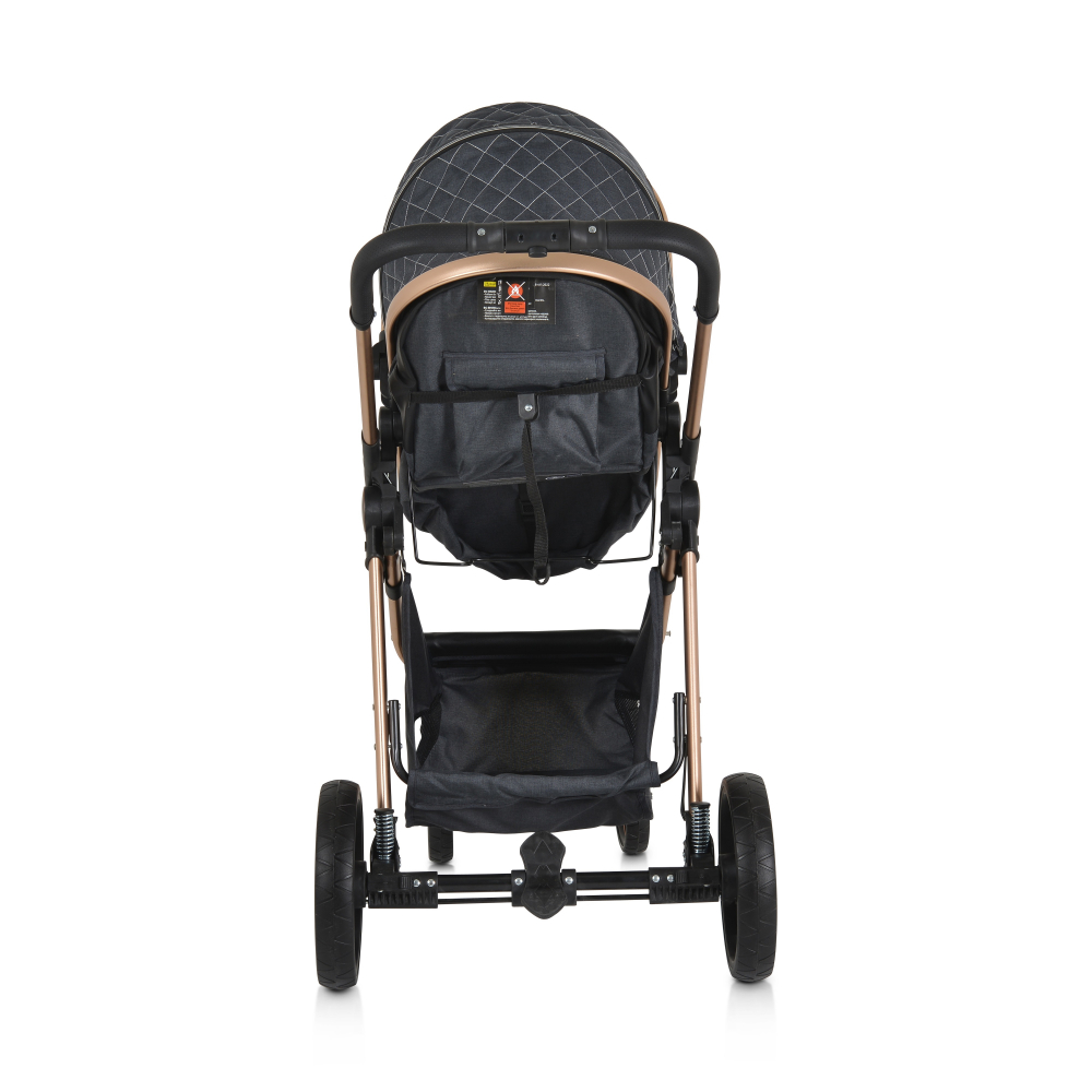 Carucior 2in1 transformabil Moni Alma Black cu Sezut reversibil,Cadru din aluminiu,Roti EVA rezistente cu suspensii, Frana,Capotina cu vizier, Spatar reglabil, Centura de siguranta,Cos de cumparaturi, Husa picioare si Geanta - 9