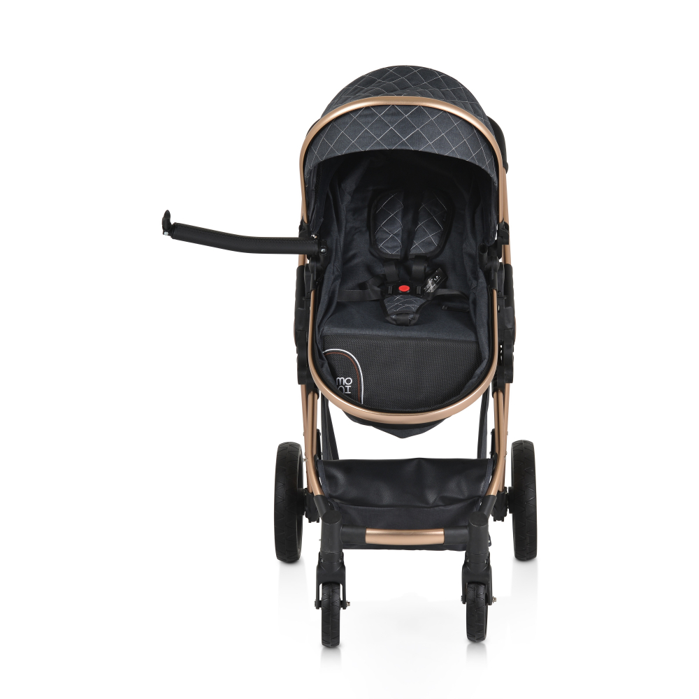 Carucior 2in1 transformabil Moni Alma Black cu Sezut reversibil,Cadru din aluminiu,Roti EVA rezistente cu suspensii, Frana,Capotina cu vizier, Spatar reglabil, Centura de siguranta,Cos de cumparaturi, Husa picioare si Geanta - 10