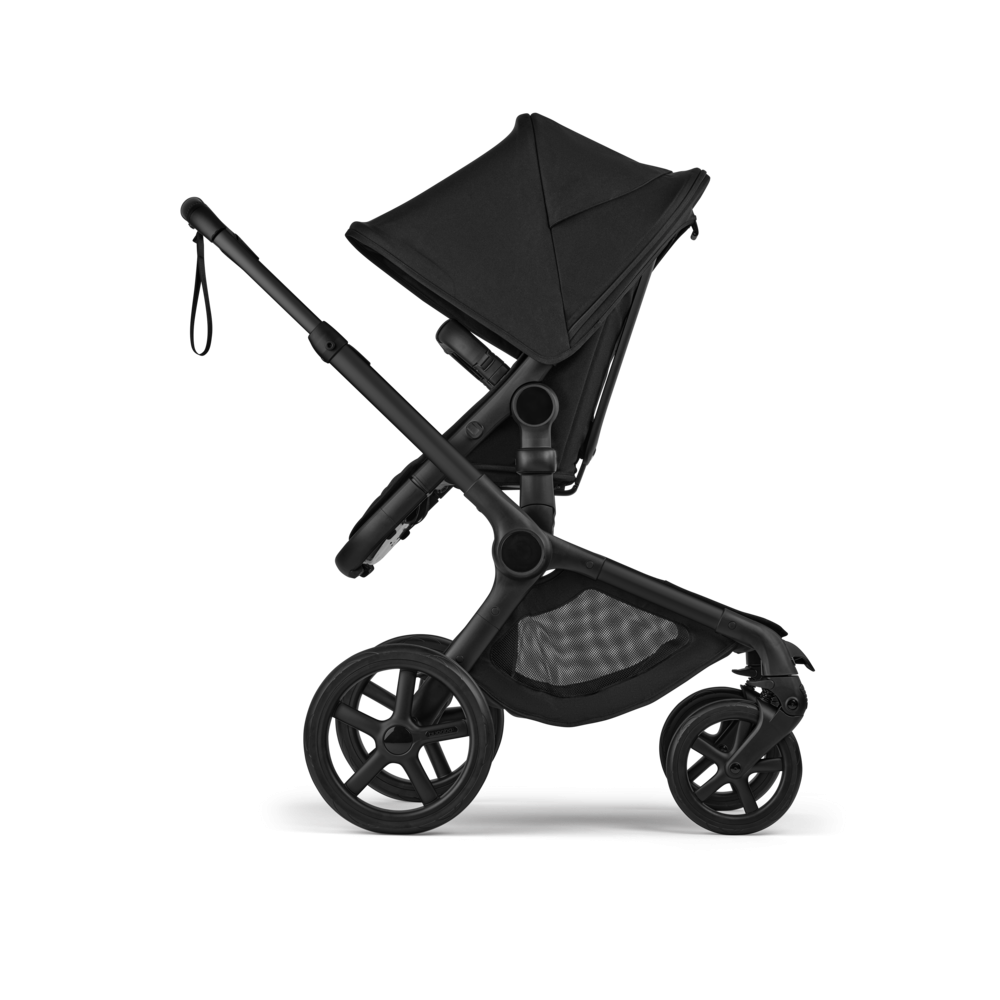 Carucior 2 in 1 Bugaboo Fox 5 Renew Black Heritage Black cu maner reglabil, reversibil, suspensii, cadru din aluminiu