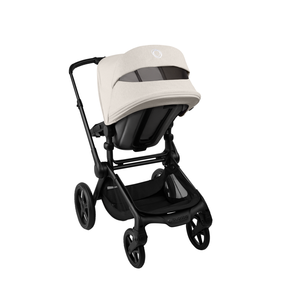 Carucior 2 in 1 Bugaboo Fox 5 Renew Black Heritage Black Misty White cu maner reglabil, reversibil, suspensii, cadru din aluminiu