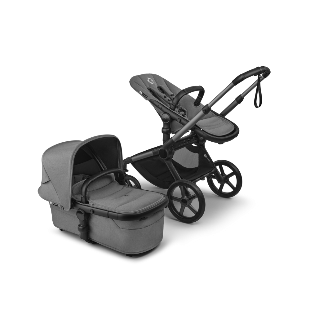 Carucior 2 in 1 Bugaboo Fox 5 Renew Graphite Moon Grey cu maner reglabil, reversibil, suspensii, cadru din aluminiu
