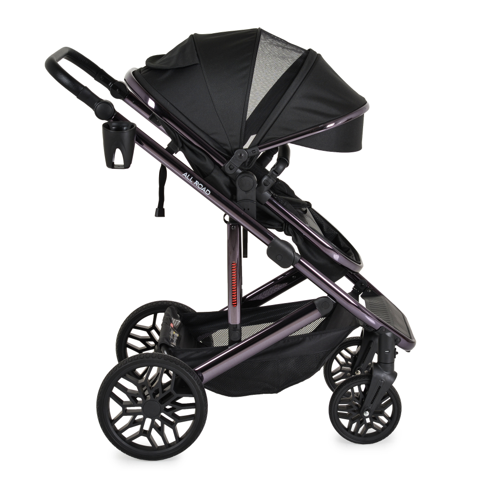 Carucior convertibil 2in1 Moni All Road Black cu Cadru din aluminiu galvanizat,Roti rezistente cu suspensii,Spatar reglabil,Maner reglabil 6 pozitii inaltime,Copertina XXL,Husa picioare si suport pahar incluse,Pana la 4 ani - 2