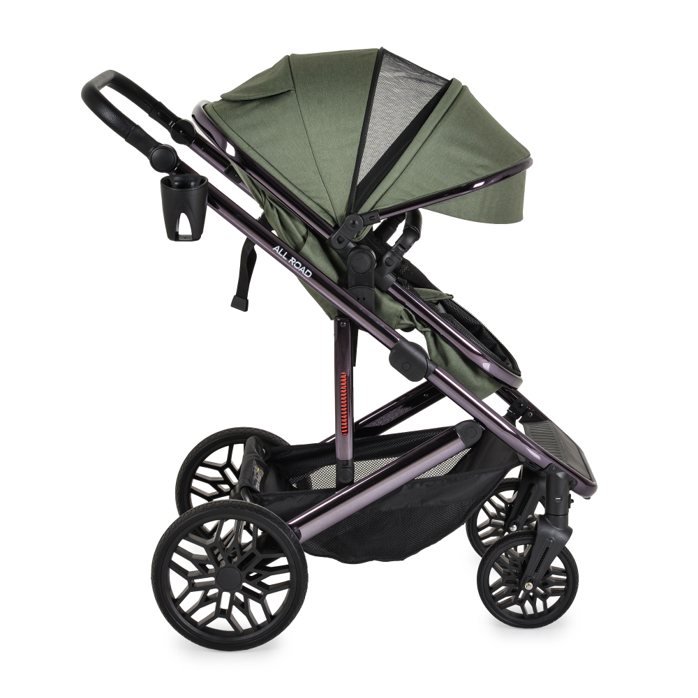 Carucior convertibil 2in1 Moni All Road DarkGreen cu Cadru din aluminiu galvanizat,Roti rezistente cu suspensii,Spatar reglabil,Maner reglabil 6 pozitii inaltime,Copertina XXL,Husa picioare+suport pahar incluse,Pana la 4ani
