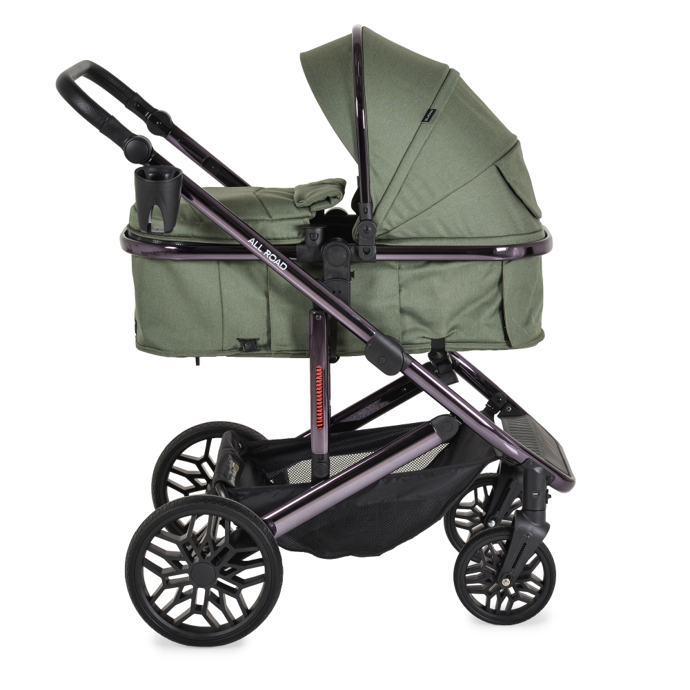 Carucior convertibil 2in1 Moni All Road DarkGreen cu Cadru din aluminiu galvanizat,Roti rezistente cu suspensii,Spatar reglabil,Maner reglabil 6 pozitii inaltime,Copertina XXL,Husa picioare+suport pahar incluse,Pana la 4ani - 2