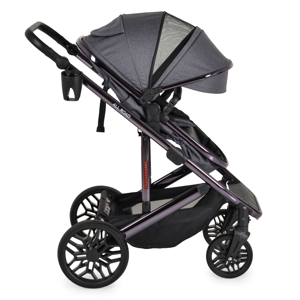 Carucior convertibil 2in1 Moni All Road Grey cu Cadru din aluminiu galvanizat,Roti rezistente cu suspensii,Spatar reglabil,Maner reglabil 6 pozitii inaltime,Copertina XXL,Husa picioare si suport pahar incluse,Pana la 4 ani