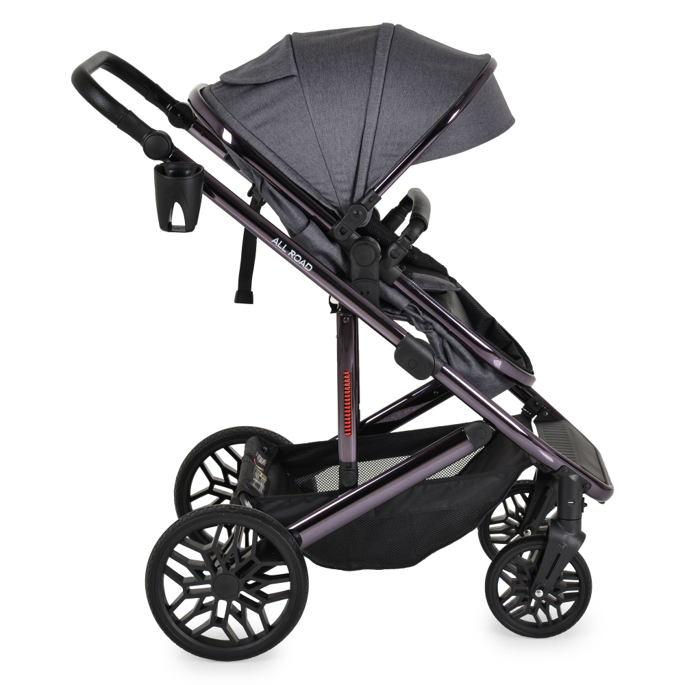 Carucior convertibil 2in1 Moni All Road Grey cu Cadru din aluminiu galvanizat,Roti rezistente cu suspensii,Spatar reglabil,Maner reglabil 6 pozitii inaltime,Copertina XXL,Husa picioare si suport pahar incluse,Pana la 4 ani - 1