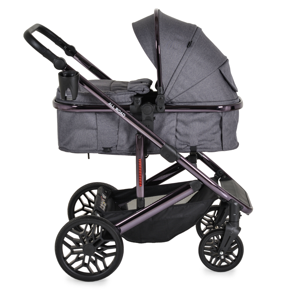 Carucior convertibil 2in1 Moni All Road Grey cu Cadru din aluminiu galvanizat,Roti rezistente cu suspensii,Spatar reglabil,Maner reglabil 6 pozitii inaltime,Copertina XXL,Husa picioare si suport pahar incluse,Pana la 4 ani - 2