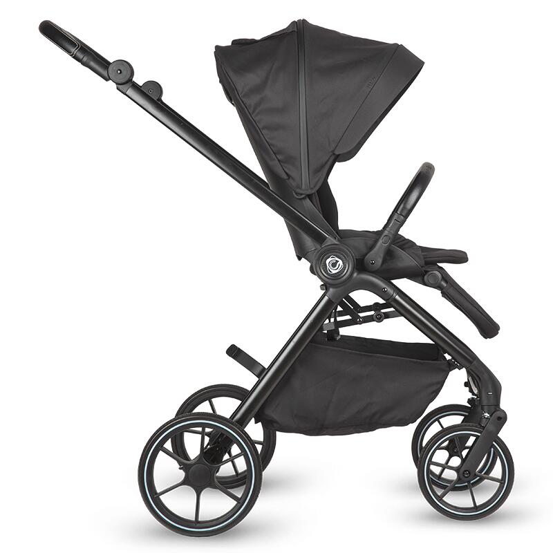 Carucior modular 2 in 1 Coccolle Serry Jet Black, Suport de picioare reglabil, Suspensie, Huse pentru picioare, Geanta, Adaptoare, Bara de protectie si maner din piele ecologica, Greutate admisa 22 kg