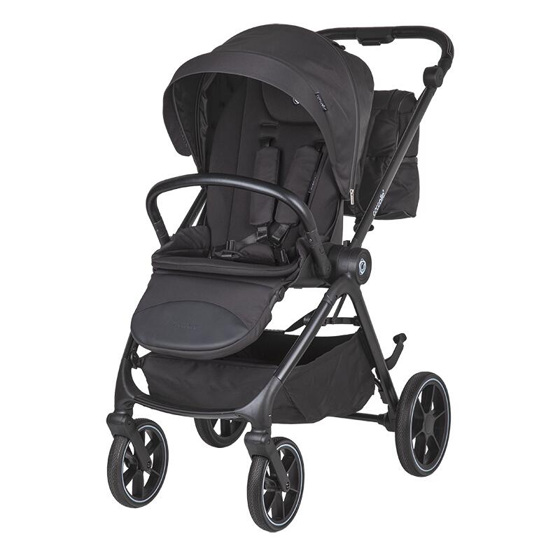 Carucior modular 2 in 1 Coccolle Serry Jet Black + Scoica auto iSize Coccolle Knox Greystone, Suport de picioare reglabil, Suspensie, Huse pentru picioare, Geanta, Adaptoare, Bara de protectie si maner din piele ecologica - 1